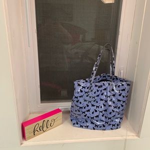 kate spade Periwinkle Blue Black Cat Glossy Tote!